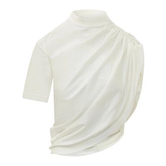 Courr&egrave;ges Asymmetrical Twist Tee - female - Courr&egrave;ges - T-Shirts - White - L - Tops