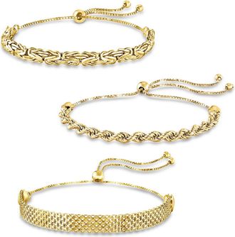Ross-Simons 18kt Gold Over Sterling Jewelry Set: 3 Multi-Link Bolo Bracelets