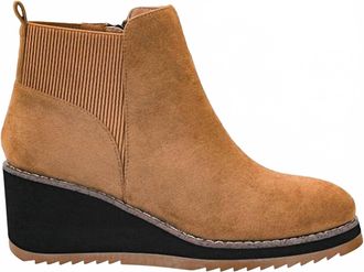 Corkys Footwear Womens Lets Get Lost Faux Suede Wedge Booties In Camel