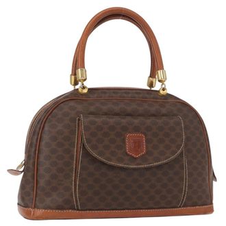 Celine Vintage Macadam Canvas And Leather Brown Canvas Handbag (Pre-Owned)