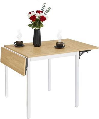 Relaxdays Relaxdays folding dining table, 2-4 people, HxWxD: 76x120x78 cm, space-saving, kitchen, MDF & iron, natural/white