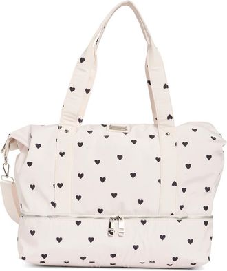 Madden Girl Nylon Weekender Bag in Cream/Black Hearts at Nordstrom Rack