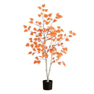 Nearly Natural 4-ft Autumn Paper Birch Artificial Fall Tree in Orange at Nordstrom
