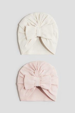H&M 2-pack Knot-detail Hats in Light Pink/cream at Nordstrom, Size 9-12 M