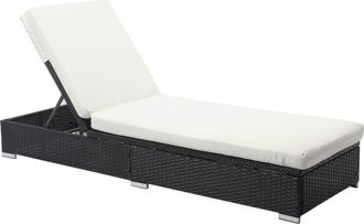 Concept Usine Tumbona de resina tejida negra y colchoneta blanca