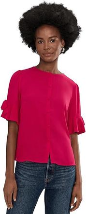 CeCe by Cynthia Steffe Flounce Elbow Bow Sleeve Top Womens Clothing Rose Cerise : LG, Polyester