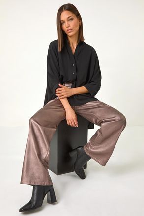 Roman Coated Stretch Waist Wide Leg Trousers