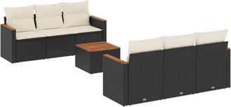 vidaXL Vidaxl - Set De Comedor De Jard&iacute;n 7 Pzas Y Cojines Rat&aacute;n Sint&eacute;tico Negro