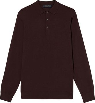 Brooks Brothers Merino Wolle Strick Poloshirt - Heren - Ronde hals truien - Bruin - L - Wol - Truien & Vesten