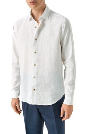 Eton Regular Fit Linen Dress Shirt in White at Nordstrom, Size Xx-Large