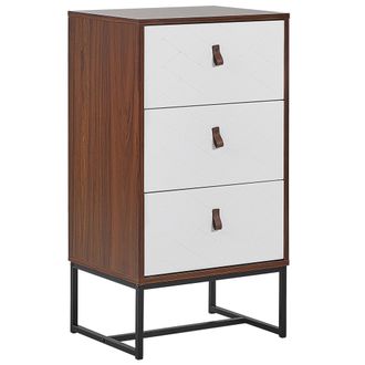 Beliani C&oacute;moda De Madera Oscura Con Patas De Metal Blanco Armario De Almacenamiento C&oacute;moda 91 X 49 Cm Muebles De Sal&oacute;n Modernos Nueva