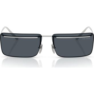 Prada 60mm Rectangular Sunglasses in Silver /Dark Grey at Nordstrom