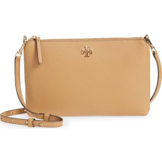 Tory Burch Mercer Pebbled Zip Crossbody Bag in Tiramisu at Nordstrom