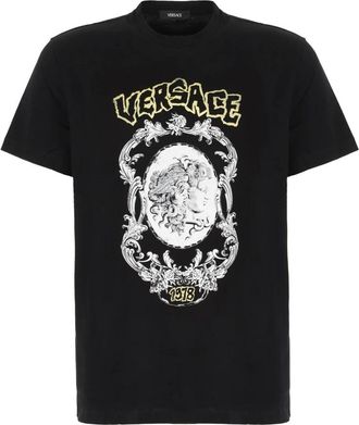 Versace T-shirt met logo-print en ronde hals - Heren - T-shirts - Zwart - S - Katoen - Tops