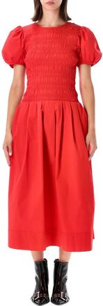 Ganni Red Round Neck Midi Dress