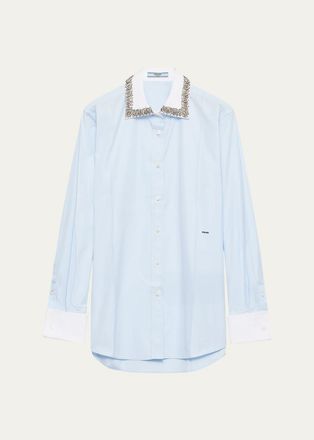 Prada Cotton Embellished Contrast-Collar Shirt