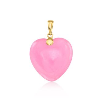Ross-Simons Pink Jade Heart Pendant in 10kt Yellow Gold