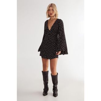 NASTY GAL Button Down Flared Mini Dress in Mono at Nordstrom, Size 2