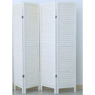 PEGANE Pegane - Biombo persiana de madera de 4 paneles, colorido con blanco barnizado - Dim : a 170 x a 160 cm