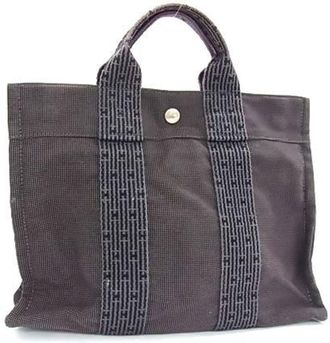 Herm&egrave;s Gray Canvas Handbag Shoulder Bag Tote Bag (Pre-Owned)