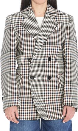 Bottega Veneta Grey Checks Peaked Lapel Blazer