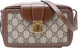 Gucci Pre-owned Canvas Crossbody Bag - Dames - Vintage Schoudertas - Bruin - ONE Size - Leer - Vintage