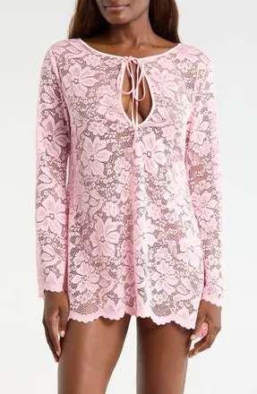Kilo Brava Embroidered Flower Long Sleeve Chemise in Petal Pink at Nordstrom, Size 3X-Large