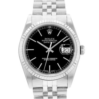 Rolex Pre-owned Rolex Datejust 36 Automatic Chronometer Black Dial Mens Watch 16234 BKSJ