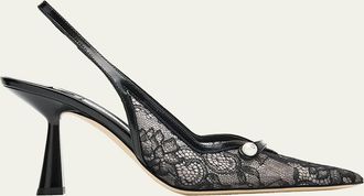 Jimmy Choo London Amita 85 Lace Slingback Pumps