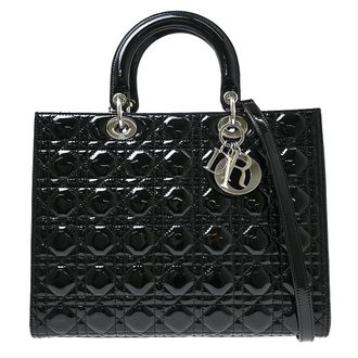 Dior Lady Dior Patent Black Patent_Leather Handbag (Pre-Owned)
