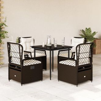 vidaXL Set Comedor De Jard&iacute;n 5 Piezas Y Cojines Rat&aacute;n Sint&eacute;tico Marr&oacute;n Vidaxl