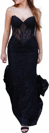 Sherri Hill Strapless Fitted Hot Fix Lace Prom Dress In Black