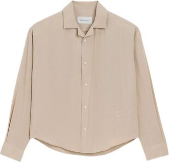 Ami Long Sleeve Boxy Shirt With Camp Collar And Embroidered Ami Paris