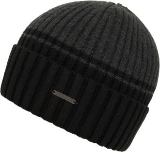 Chillouts Beanie CHILLOUTS Malik Hat, Damen, dunkelgrau, schwarz, Rippstrick, Materialmix, M&uuml;tzen Beanie, Mit Umschlag, zweifarbig