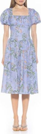 Alexia Admor Jessi Puff Sleeve Midi Dress in Blue Floral at Nordstrom Rack, Size 4