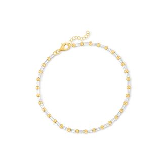 Ross-Simons Two-Tone Sterling Silver Bar and Bead Anklet