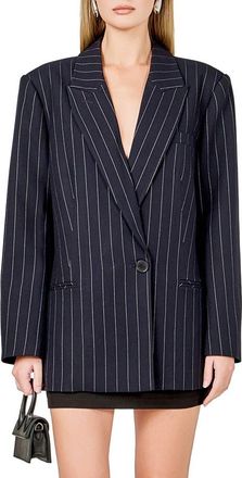endless rose Oversize Pinstripe Blazer in Navy at Nordstrom, Size X-Small