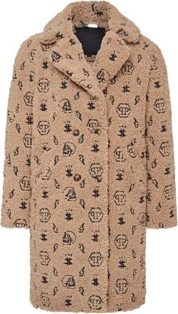 Philipp Plein Coat Long Monogram - Dames - Mantel - Beige - M/L - Polyester - Jassen
