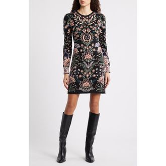 Farm Rio Marvelous Garden Knit Long Sleeve Dress in Black at Nordstrom Rack, Size Xx-Small