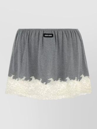 Miu Miu silk mini skirt elastic waistband lace trim