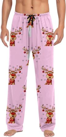 Generic Matching Pjs for Couples Mens Pyjamas Bottoms Pajamas Lounge Pants Cuffed Pyjama Flannel Brushed Cotton Check Nightwear M-5xl Set Fleece Men Mens Pink