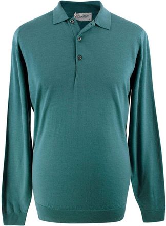 John Smedley Teal Belper Long Sleeve Polo Shirt Size M