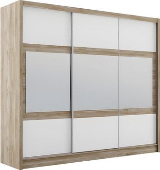 Vente-Unique Armario 3 puertas correderas - Con espejo - L250 - Color: natural y blanco LEOVIA