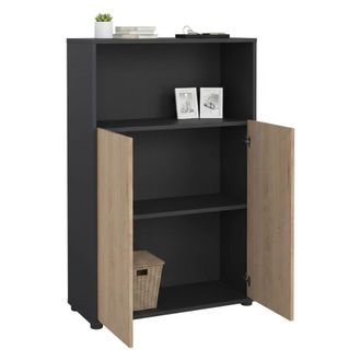 Dmora Dmora - Aparador Canossa, Buf&eacute; De Sal&oacute;n, Aparador De Sal&oacute;n, Despensa De Cocina, 80x34 H124 Cm, Roble Y Gris