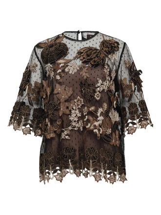 Biyan Tulen top met 3D-applicatie - Zwart