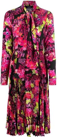 Versace floral-print midi dress - women - Polyester - 40 - Black