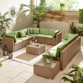 Furniturebox Orlando 10 Seat Modular Outdoor Garden Rattan Sofa in Green