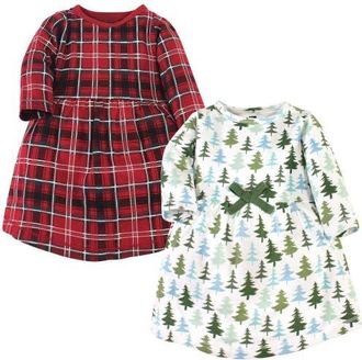 Hudson Baby Twin Pack Long-Sleeve Dress Bundle in Evergreen Trees at Nordstrom, Size 12-18M