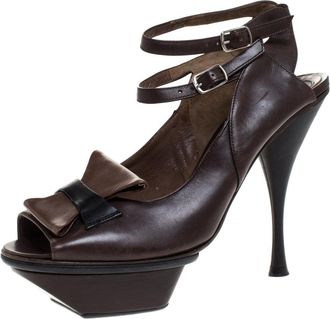 Marni Brown Leather Ankle Strap Platform Sandals