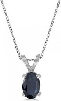 Allurez Oval Blue Sapphire Solitaire Pendant Necklace 14K White Gold (0.55ct)